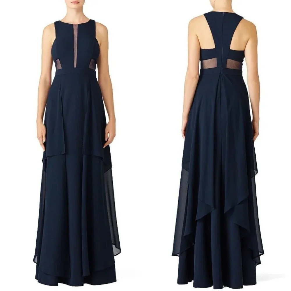 LM Collection Navy Blue Illusion Cutout Formal Gown $338